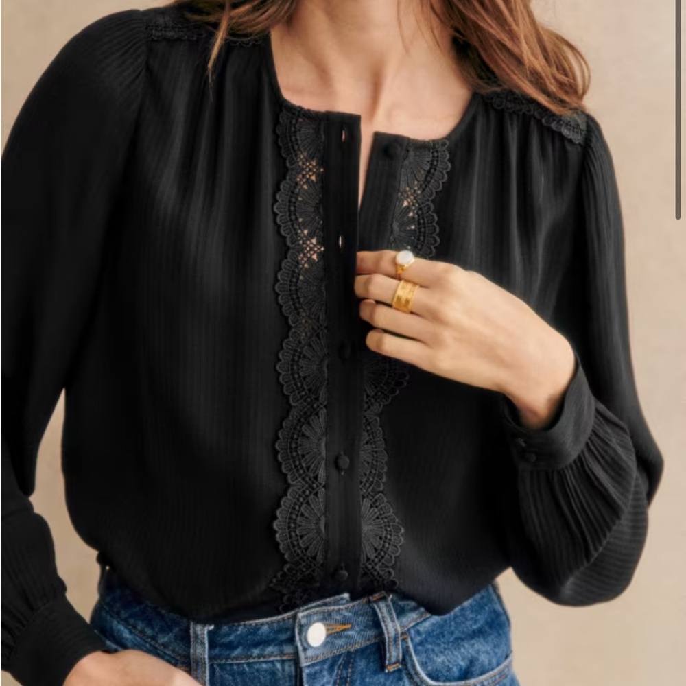 Sezane Black Lace Karina Blouse
